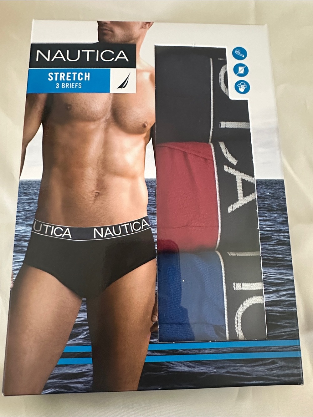 Nautica 3-Pack Stretch Briefs in Navy, Red, Blue with Sailors prints New in Box!